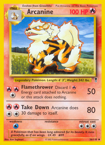 Arcanine (Legendary Collection) released 2002/05/24. Illustrated by Ken Sugimori.